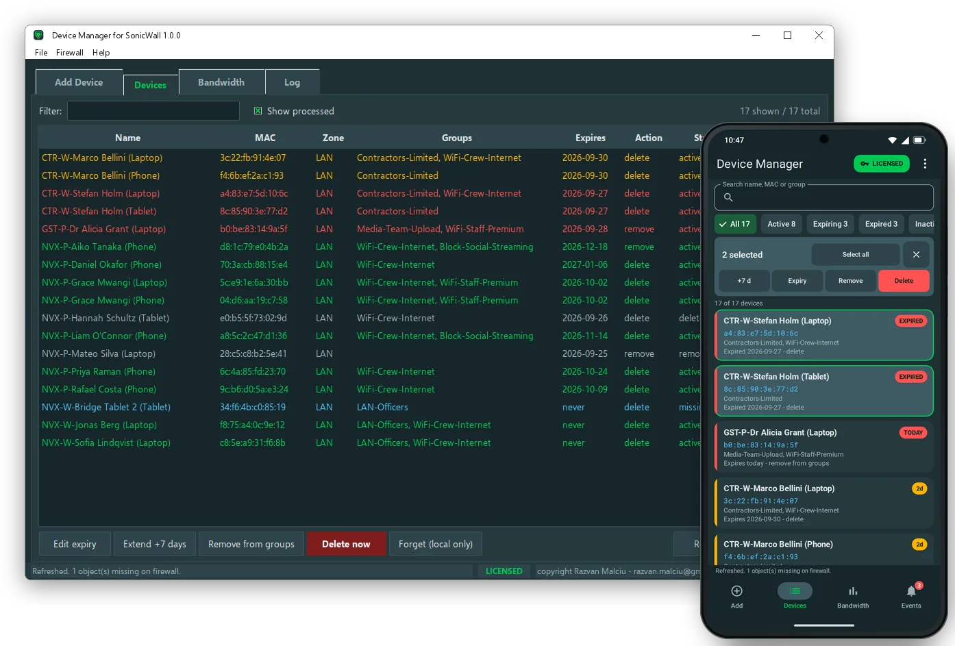 Device Manager for SonicWall on Windows and Android